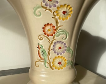 Grand vase Art Déco Crown Devon sculpté à la main des années 30