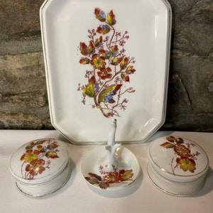 Juego de tocador y tocador de porcelana antiguo