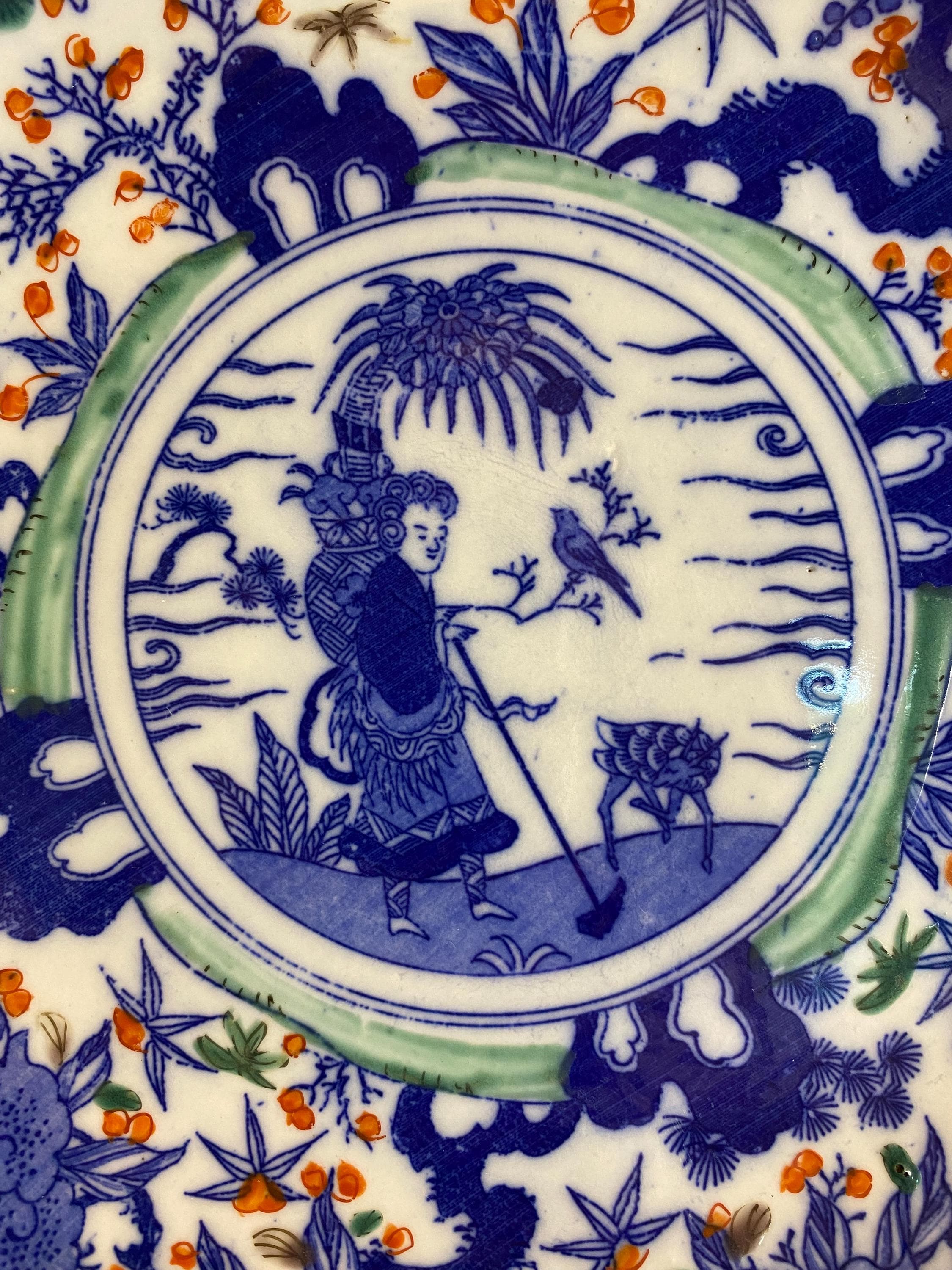 中国清時代瓷器手描き陶器皿 人物と植物の風景 China - Collection