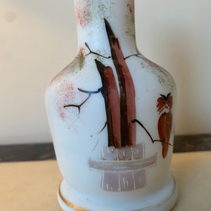 Antique hand painted white opaline glass vase