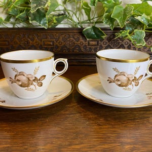 Pair Royal Copenhagen Brown Rose Cups & Saucers c.1960’s