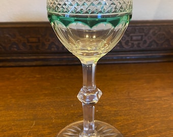 Antique Saint Louis Trianon Green Cut to Clear Crystal Wine Glass