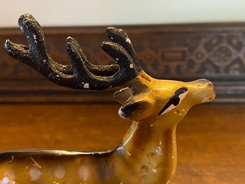 Vintage Painted Metal Reindeer Figurine Christmas Decoration Etsy