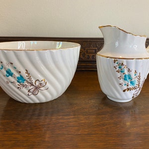Victorian Hand Painted Fluted Creamer & Large Bowl