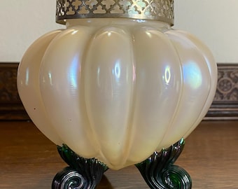 Rosace Antique en Verre Irisé Boho, Tchèque Loetz Kralik