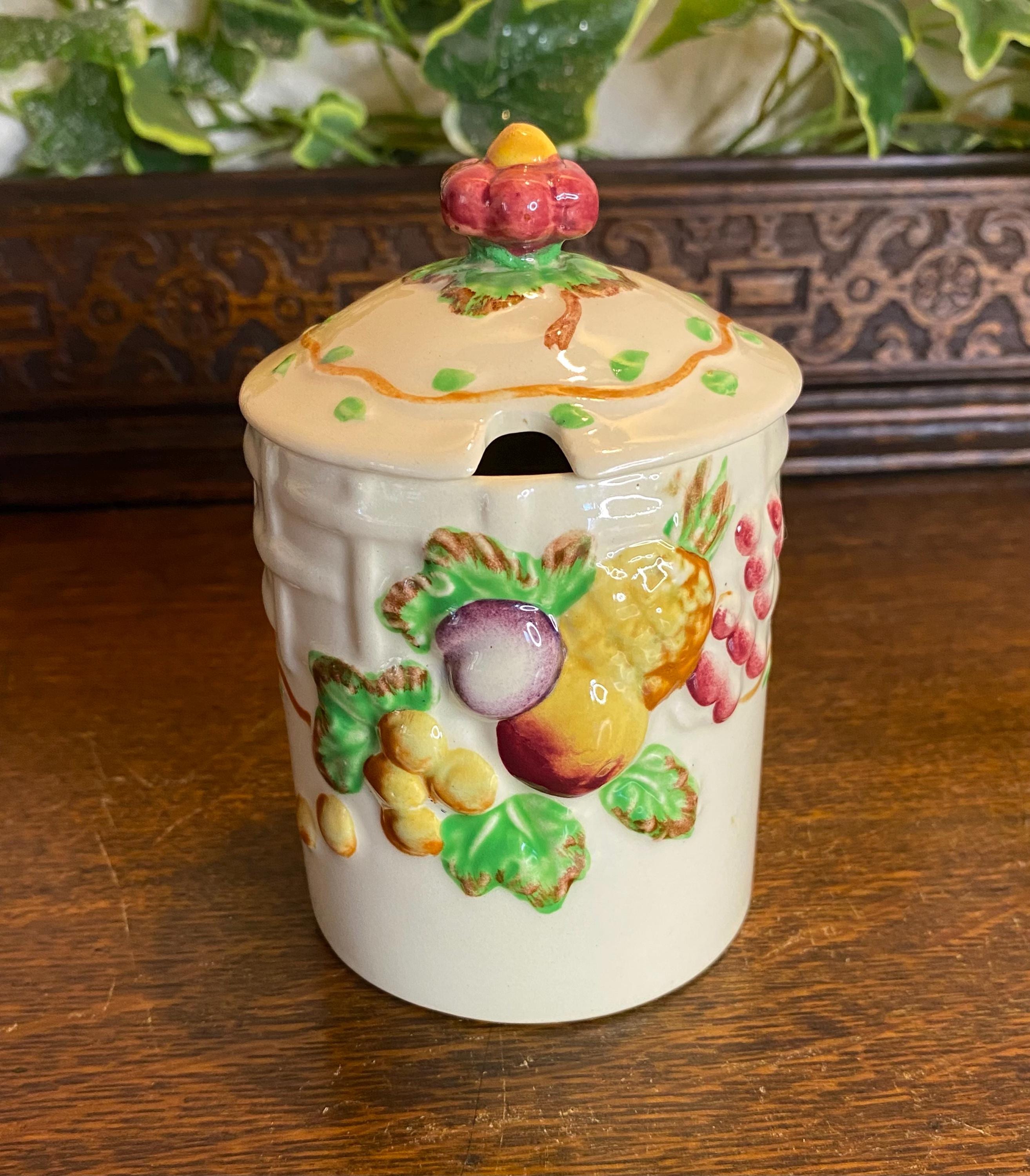 Vintage Wilkinson Clarice Cliff Fruit Basket Preserve Jam Pot Jar
