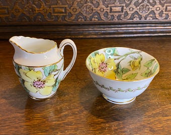 Vintage planten Toscaanse porseleinen kornoelje, kleine melkkan en suikerpot