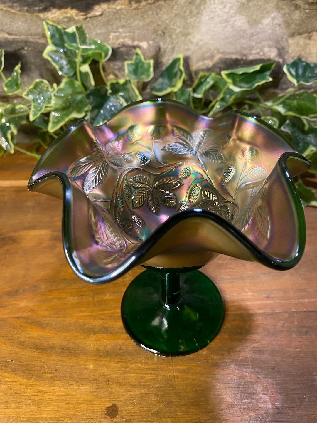 Vintage Fenton Carnival Glass Blackberry Bramble Compote Candy Dish Etsy