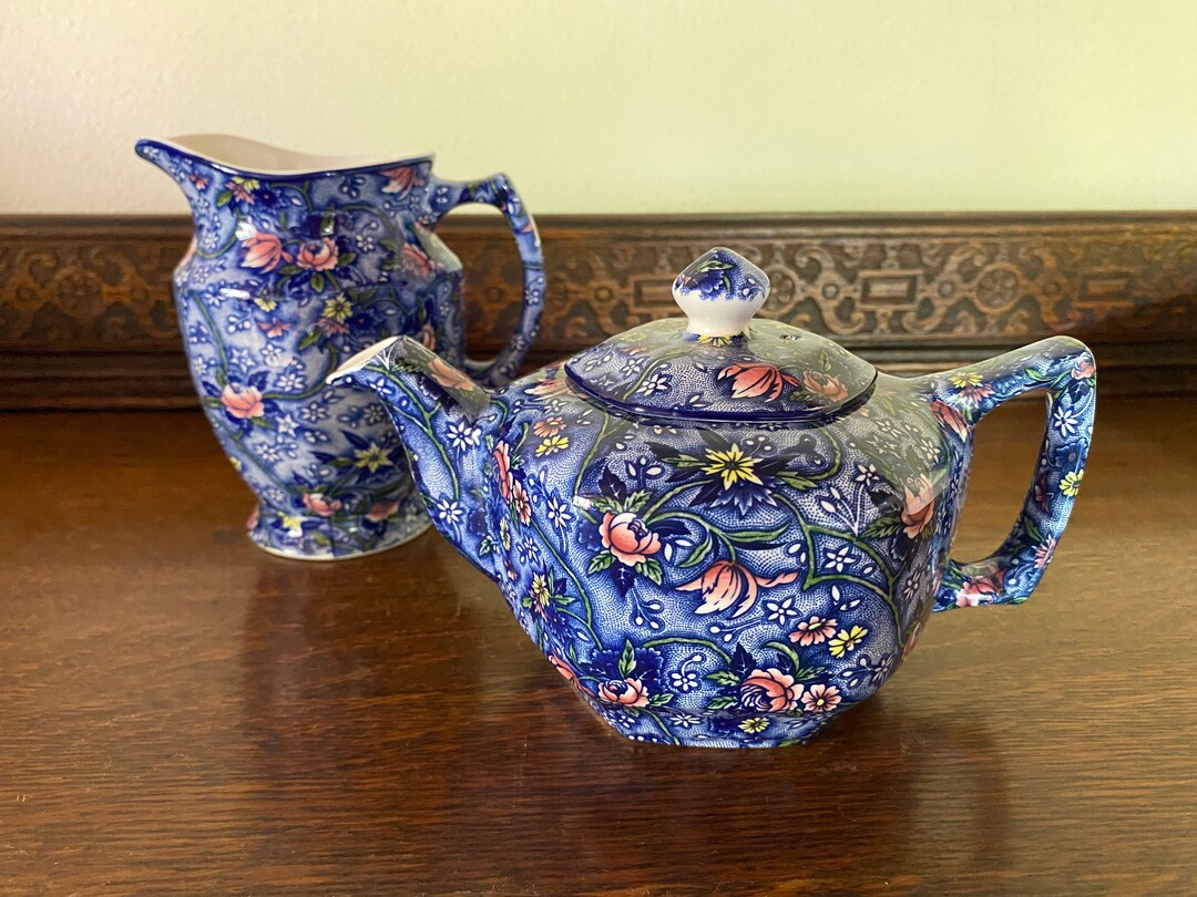 Vintage Ringtons Sadler Blue Chintz Teapot & Creamer Etsy
