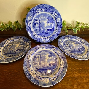 Four Vintage Spode Italian Blue & White Large Dinner Plates c.1950’s