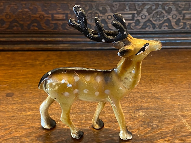 Vintage Painted Metal Reindeer Figurine Christmas Decoration Etsy