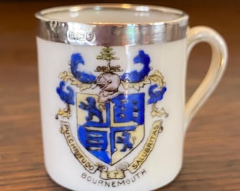 Miniature Silver Rim Bournemouth Crested Gemma Porcelain Mug - 1907
