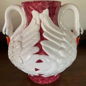 Unusual Large Vintage Hand Painted Swan Vase