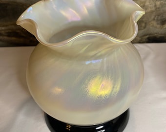 Stunning Vintage Large Iridescent Glass Vase with Stand