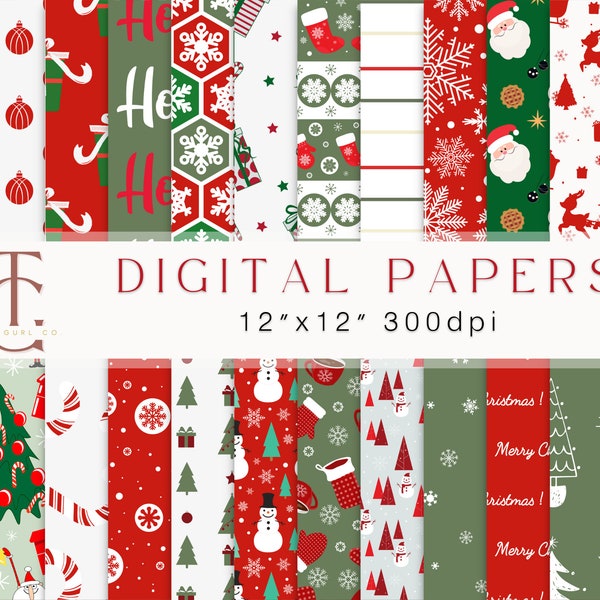 Christmas Digital Paper, Holiday Scrapbook Papers, Seamless Christmas Digital Paper, Christmas Fabric Print, Instant Download