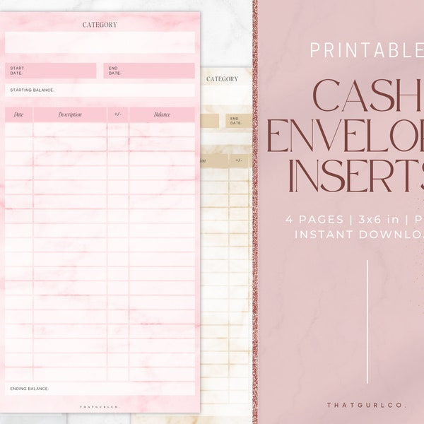 Budgeting Inserts, Cash Envelope Inserts, Spending Tracker, Cash Trackers, Expense Tracker, Printable Insert, Cash Spending Log, PDF