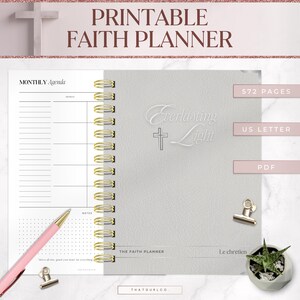 Planificador de fe imprimible, cuaderno de estudio bíblico, diario de oración imprimible, diario bíblico, planificador devocional, descarga instantánea, carta de EE. UU.