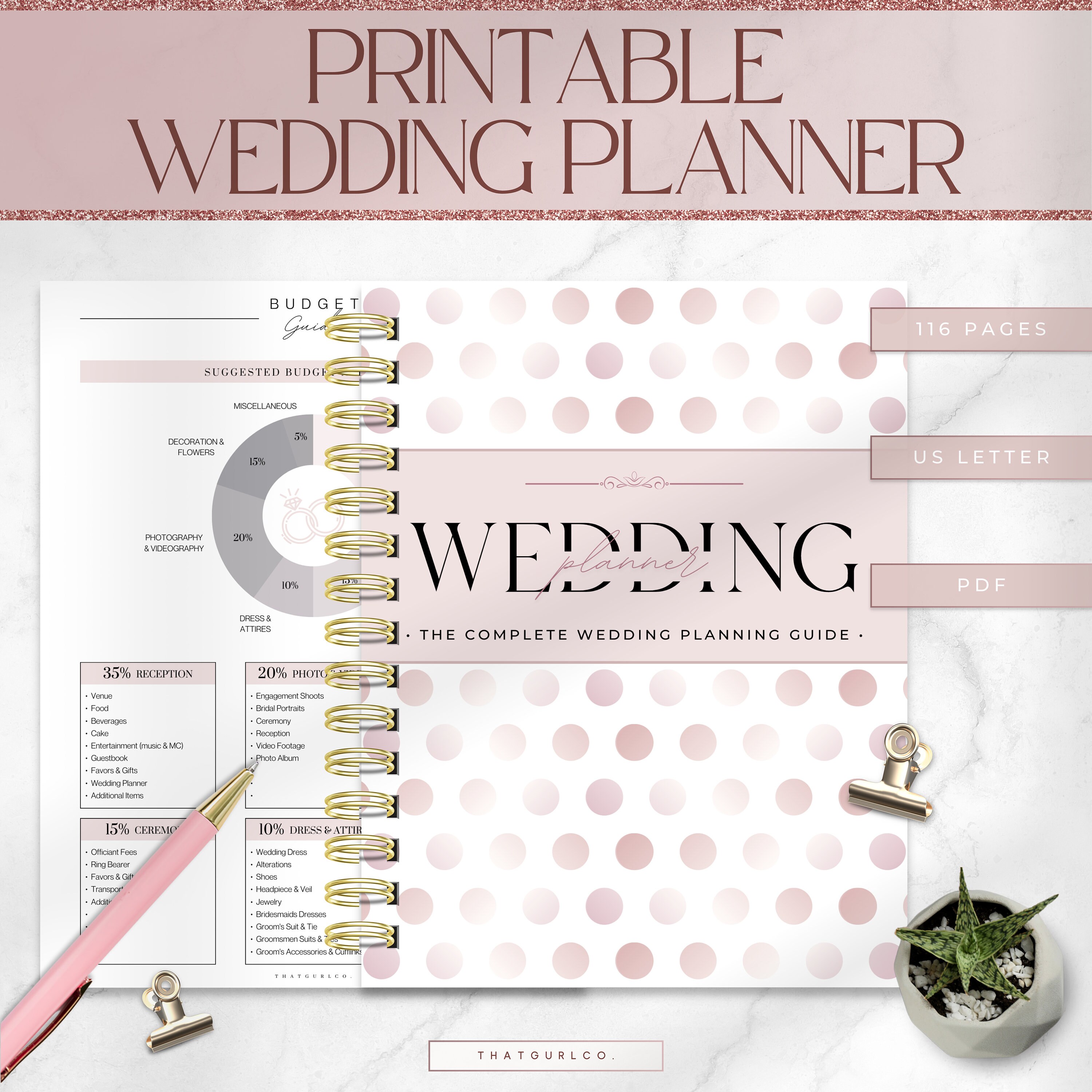 Wedding Planner Printable, Printable Wedding Planner Kit, Wedding