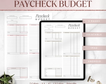 Presupuesto de cheque de pago imprimible, Plantilla de descripción general del presupuesto de cheque de pago, Presupuesto por cheque de pago, Presupuesto imprimible, PDF, A4, A5, Carta de EE. UU., Descarga instantánea