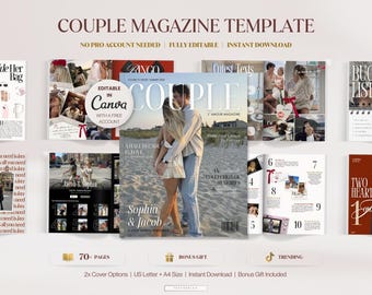 Canva-sjabloon voor koppeltijdschrift, bewerkbaar tijdschrift voor koppels, aangepast jubileumcadeau, relatieplanner, cadeau-idee voor stelletje valentijnsaandenken