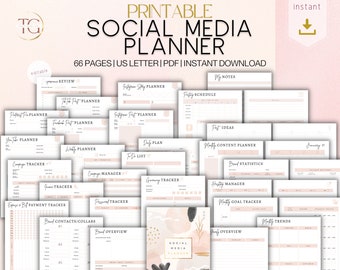 Printable Social Media Content Planner, Social Media Planner Printable, Tracker For Instagram, Facebook, YouTube, Pinterest, TikTok, PDF