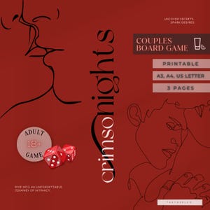 Crimson Nights, 18+ Couple Drinking Game, Adult Board Game, Date Night Game, Printable Board Game, Romantic Game, Instant Download, PDF
