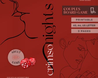 Crimson Nights, 18+ Couple Drinking Game, Adult Board Game, Date Night Game, Printable Board Game, Romantic Game, Instant Download, PDF