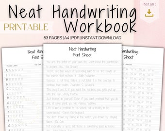 Neat Handwriting Practice Sheet, Printable Handwriting Work Sheet, Uppercase/Lowercase/Numbers, A4, PDF, Instant Download