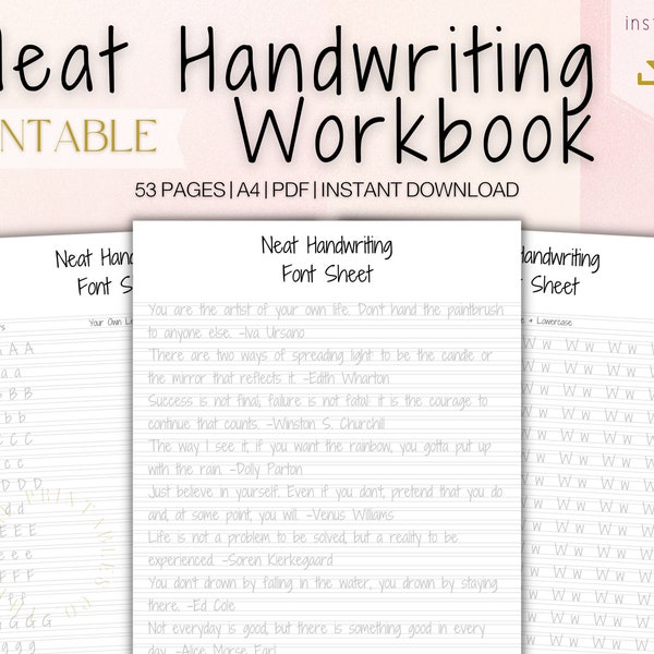 Feuille d'exercices d'écriture soignée, feuille de travail d'écriture manuscrite imprimable, majuscules/minuscules/chiffres, A4, PDF, téléchargement immédiat