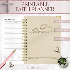 Planificador de fe imprimible, cuaderno de estudio bíblico, diario de oración imprimible, diario bíblico, planificador devocional, descarga instantánea, carta de EE. UU.