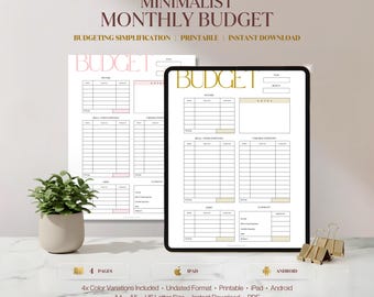 Budget mensile stampabile, registro mensile di entrate e uscite, budget mensile stampabile, PDF, A4, A5, US Letter, download immediato