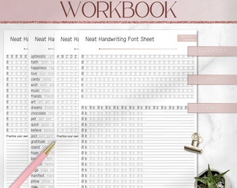 Neat Handwriting Practice Sheet, Printable Handwriting Work Sheet, Uppercase/Lowercase/Numbers, Digital Writing, A4, PDF, Instant Download