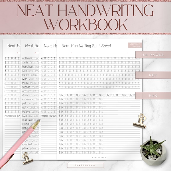 Neat Handwriting Practice Sheet, Printable Handwriting Work Sheet, Uppercase/Lowercase/Numbers, Digital Writing, A4, PDF, Instant Download