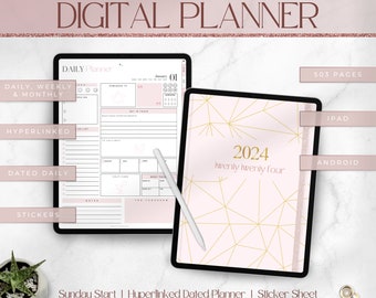 Digital Planner 2024, Daily Planner, Weekly, Monthly, Hyperlinked Planner, Dated Digital Planner, iPad Planner, Android Planner