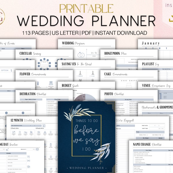Wedding Planner Printable, Wedding Planning Book, Printable Wedding Planner Kit, Wedding Planner Organizer, Instant Download, US Letter