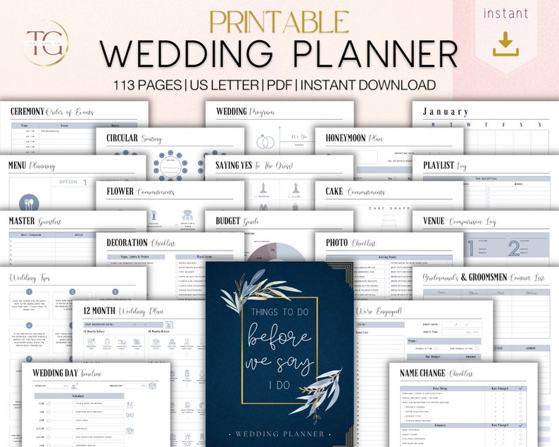 Wedding Planner Printable, Wedding Planning Book, Printable Wedding Planner Kit, Wedding Planner Organizer, Instant Download, US Letter image 1