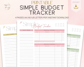 Einfacher Budget-Tracker, monatlicher Einnahmen- und Ausgaben-Rekorder, druckbares monatliches Budget, PDF, A4, A5, US Letter, Sofortiger Download