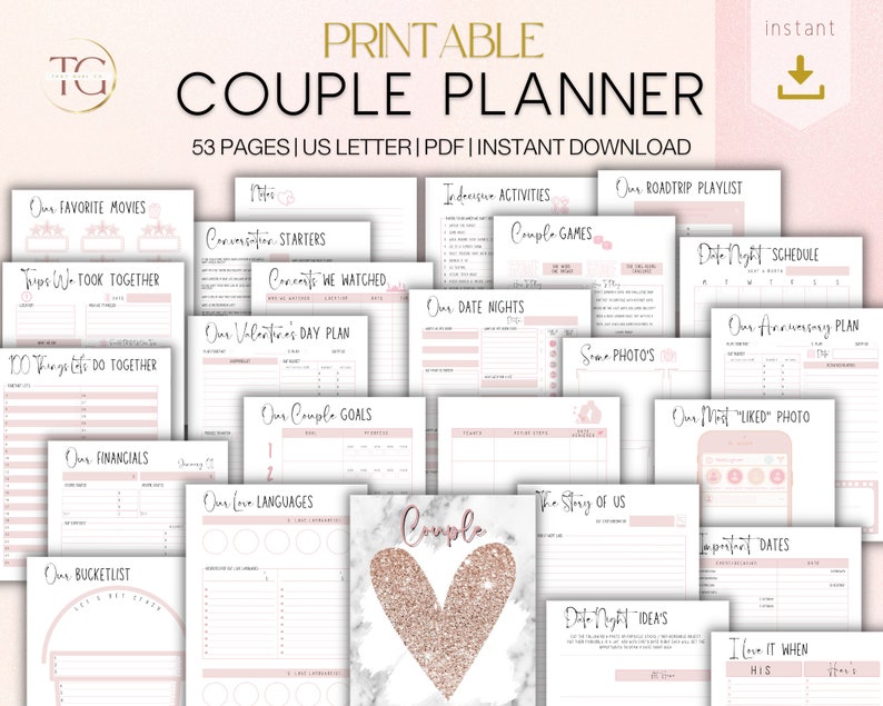 Couple Planner, Couple Journal, Relationship Planner, Relationship Goals Planner, Printable Planner, Instant Planner Download, US Letter image 1
