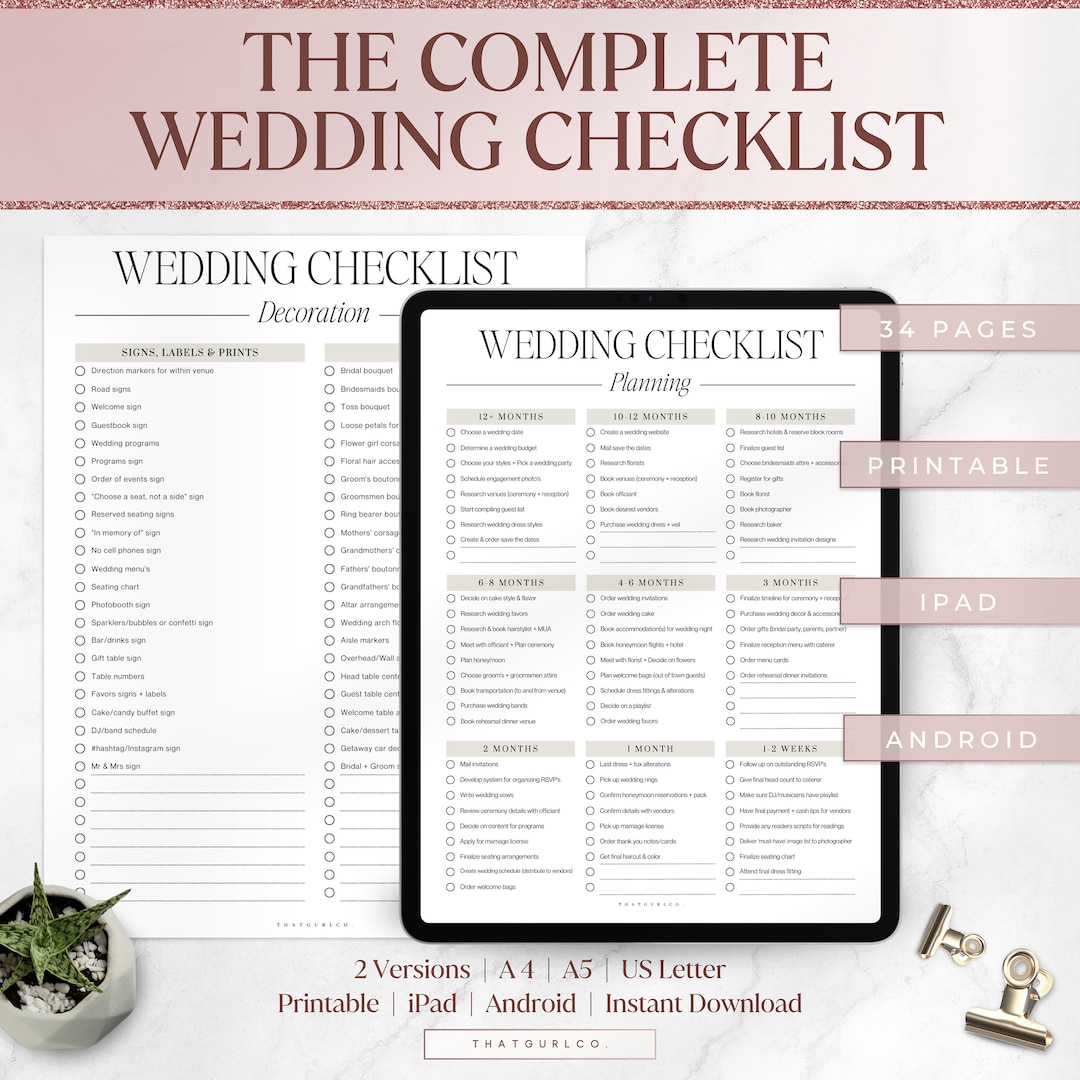 Wedding Checklist Printable, Wedding Planning Checklist, Wedding ...