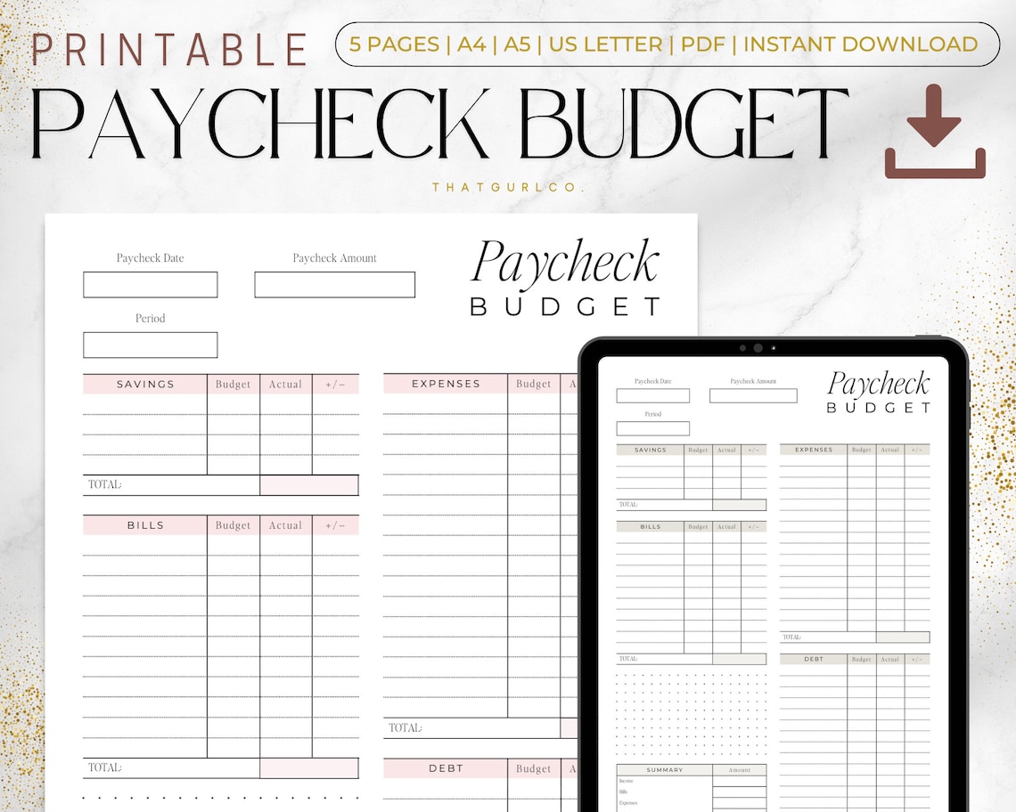 Paycheck Budget Printable, Paycheck Budget Overview Template, Budget by