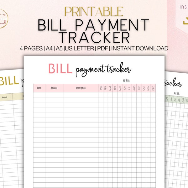 Free Bill Tracker Etsy