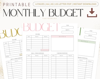 Afdrukbaar maandelijks budget, Maandelijkse inkomsten- en uitgavenrecorder, Maandelijks budget afdrukbaar, PDF, A4, A5, Us Letter, Instant Download