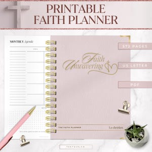 Planificador de fe imprimible, cuaderno de estudio bíblico, diario de oración imprimible, diario bíblico, planificador devocional, descarga instantánea, carta de EE. UU.