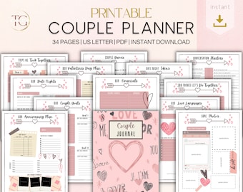 Couple Planner, Couple Journal, Printable Planner, Instant Planner Download, PDF, US Letter