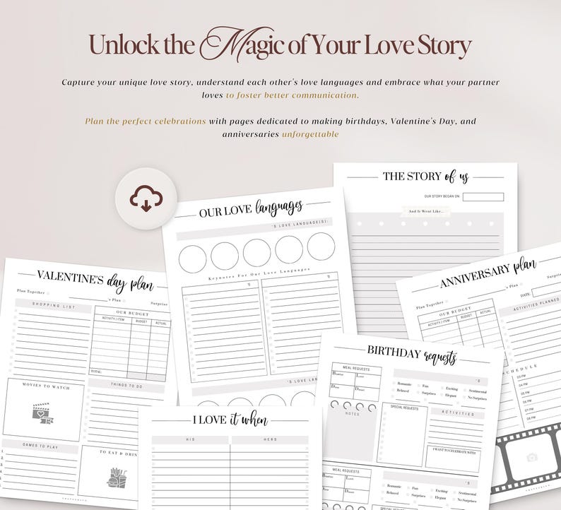 Relatieplanner, koppelplanner, koppeldagboek, relatiedoelenplanner, afdrukbare planner, instant download, US Letter, pdf afbeelding 4
