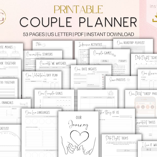 Couple Planner, Couple Journal, Relationship Planner, Relationship Goals Planner, Printable Planner, Instant Planner Download, US Letter