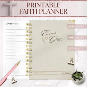 Planificador de fe imprimible, cuaderno de estudio bíblico, diario de oración imprimible, diario bíblico, planificador devocional, descarga instantánea, carta de EE. UU.