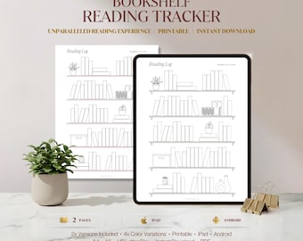 Bookshelf Reading Log, Printable Reading Tracker, Digital Bookshelf, Reading Challenge, Book Tracker, Books I've Read, Instant Download, PDF