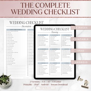 Wedding Checklist Printable, Wedding Planning Checklist, Wedding Planner Organizer, Wedding Checklist Template, Wedding To Do List, PDF