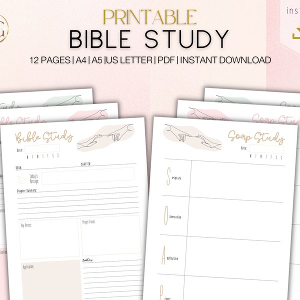 Bible Study Printable, Printable Bible Study Notes, Printable Bundle, SOAP Study Printable, Instant Download, A4, A5, US Letter, PDF